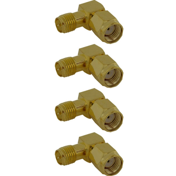 Pack of 4 Right Angle RP-SMA Male to RP-SMA Female Adaptor