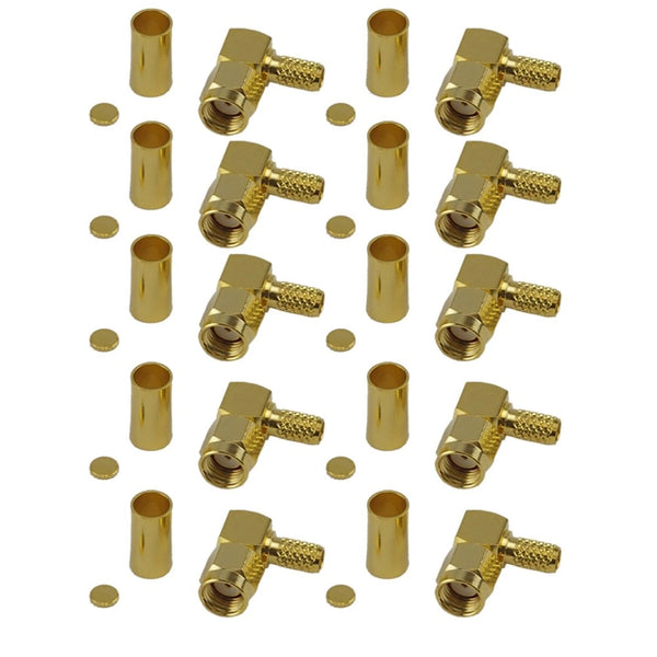 Pack of 10 Right Angle RP-SMA Male Crimp Connector - CLF200