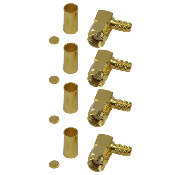 Pack of 4 Right Angle RP-SMA Male Crimp Connector - CLF200