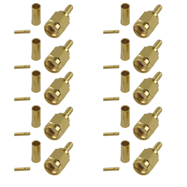 Pack of 10 RP SMA Male Crimp Connector - RG316/RG174