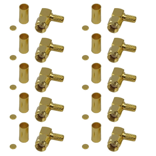 Pack of 10 Right Angle RP-SMA Male Crimp Connector - RG316/RG174