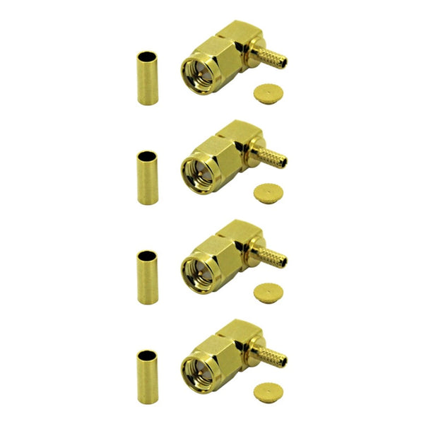 Pack of 4 Right Angle SMA Male Crimp Connector - RG316/RG174